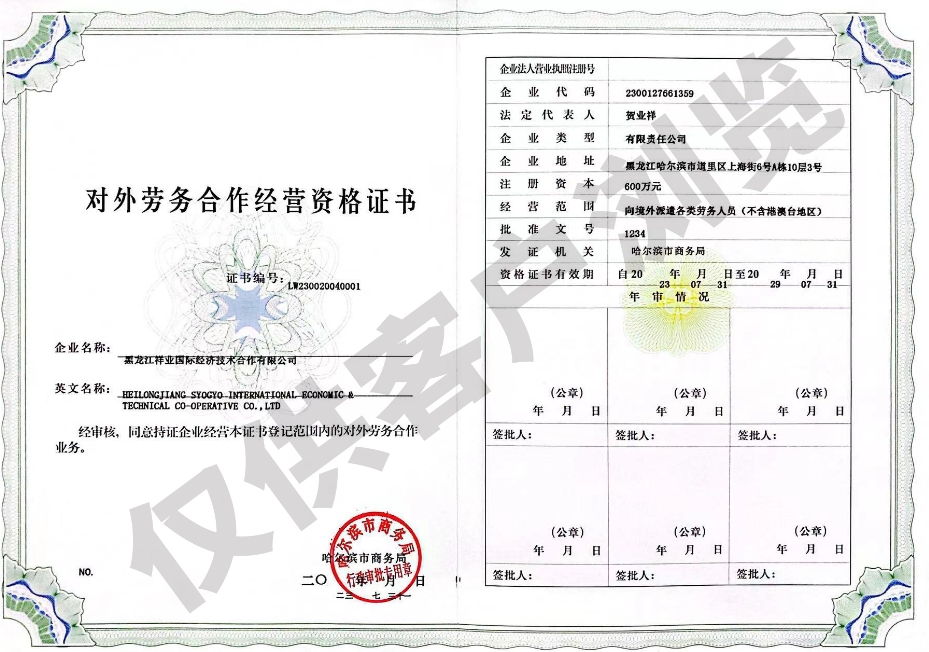 对外劳务合作经营资格证书